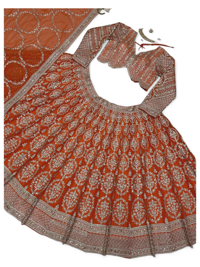 Orange heavy work designer wedding lehenga choli