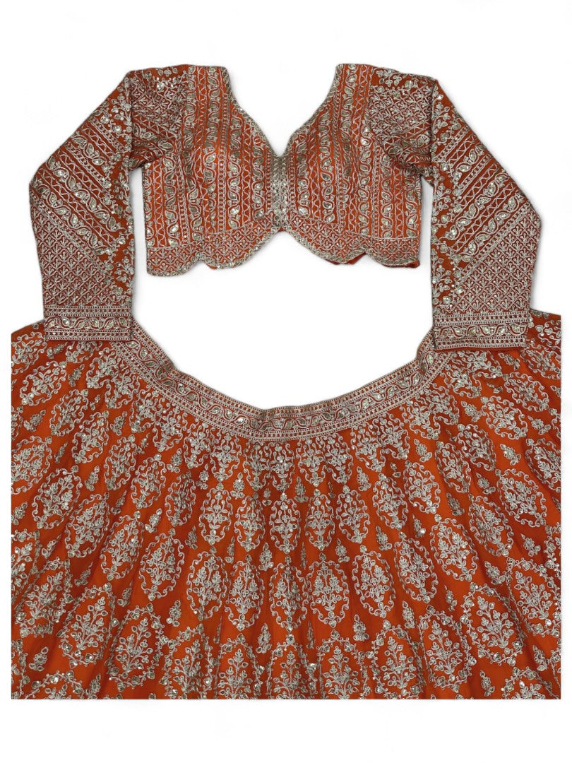 Orange heavy work designer wedding lehenga choli