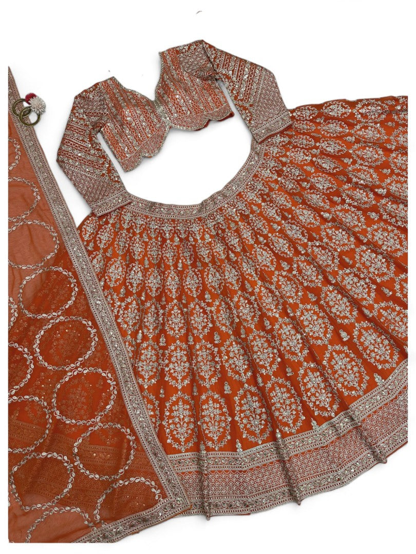 Orange heavy work designer wedding lehenga choli