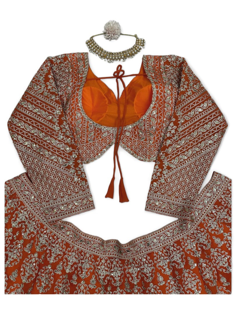 Orange heavy work designer wedding lehenga choli