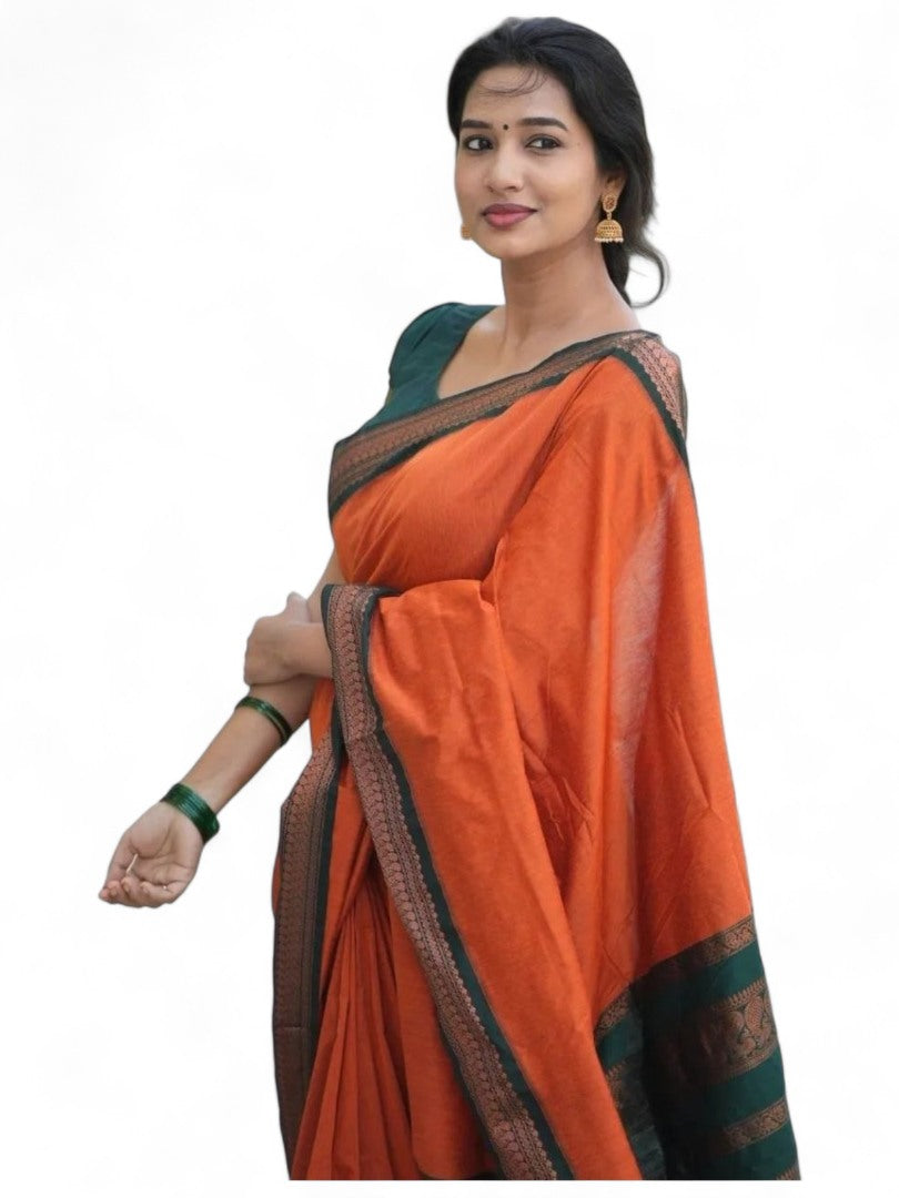 Orange lichi silk saree