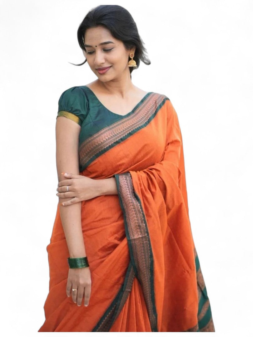 Orange lichi silk saree
