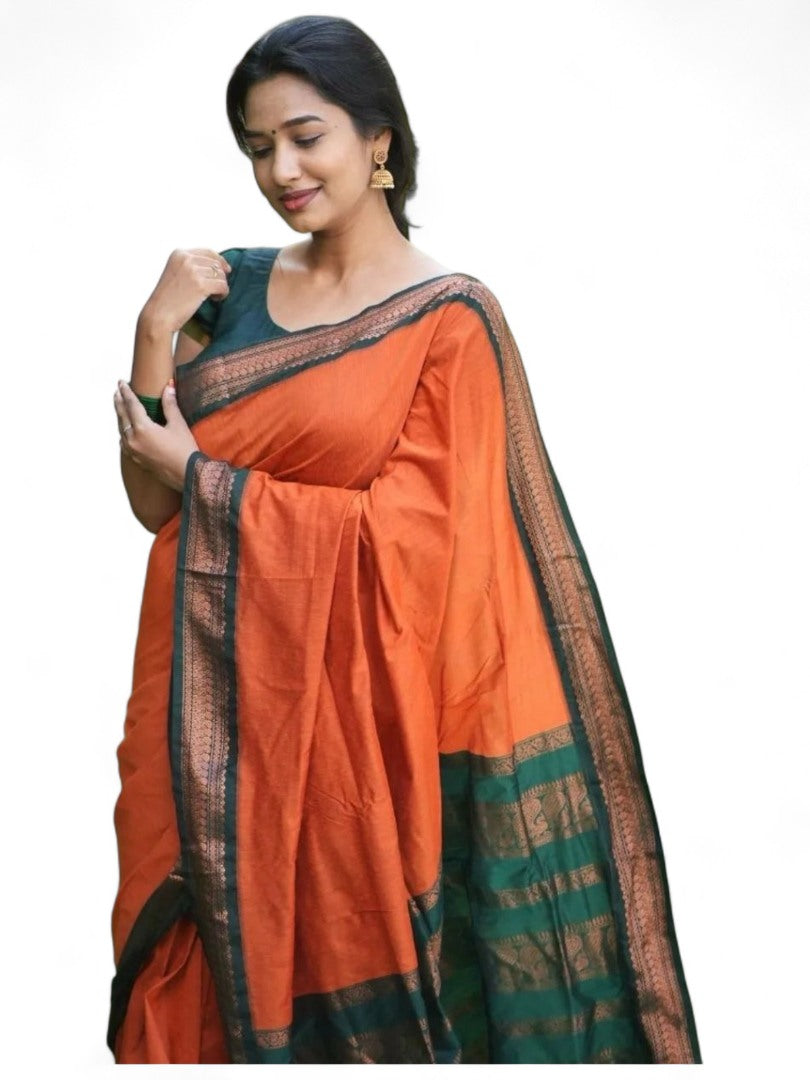 Orange lichi silk saree