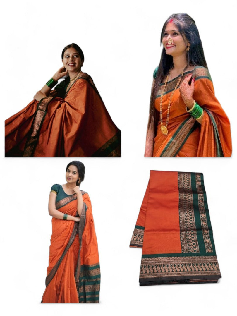 Orange lichi silk saree