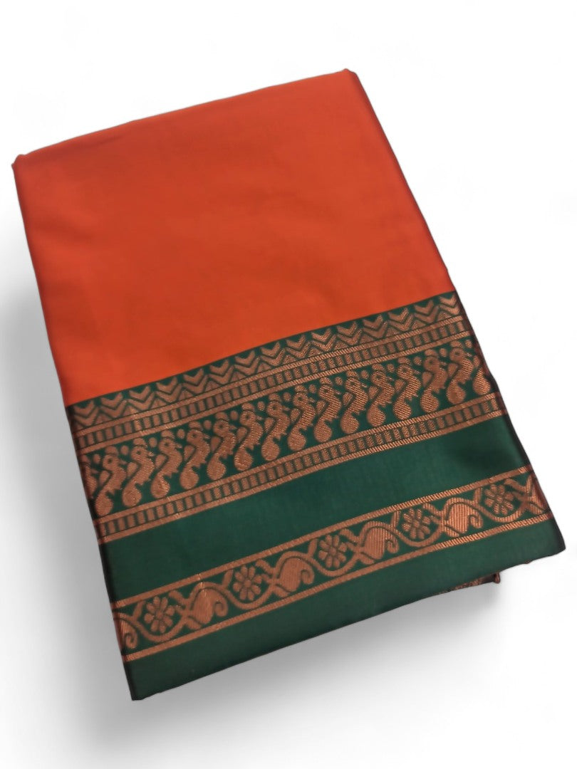Orange lichi silk saree
