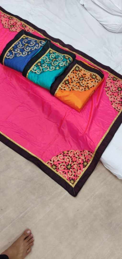 orange paper silk beautiful embroidered partywear saree