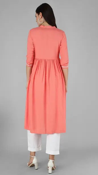 Orange rayon chikankari work short kurti