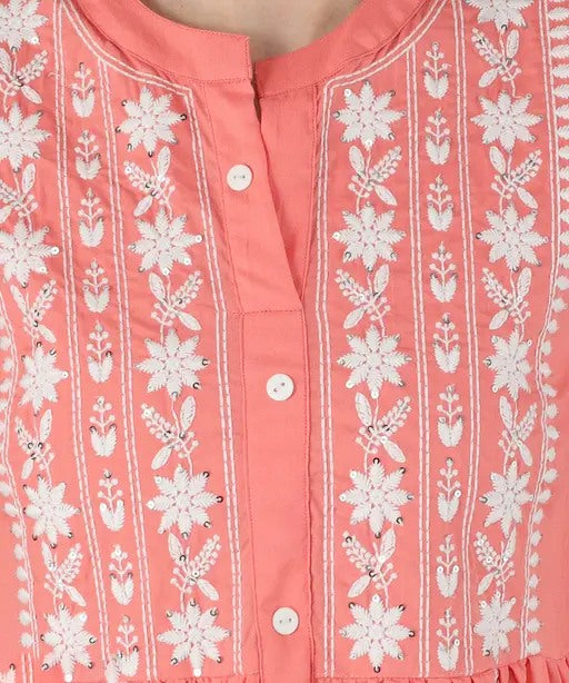 Orange rayon chikankari work short kurti