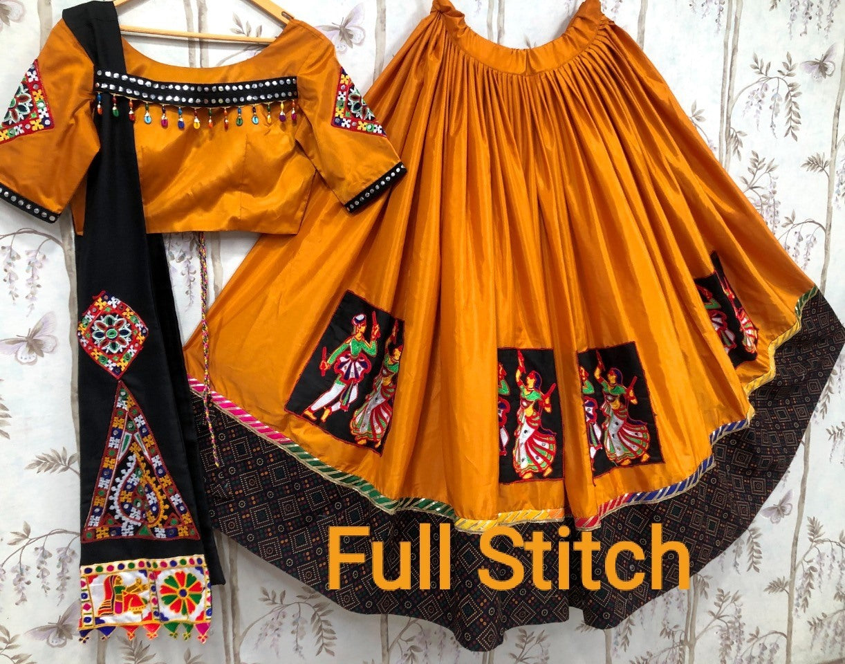 Orange silk thread and patch work navratri festival gujarati garba chaniya choli