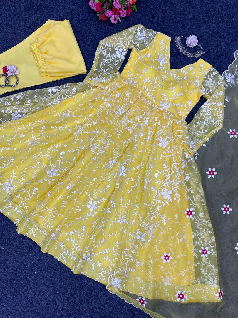 Organza heavy thread work anarkali suit