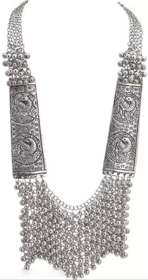 Oxidised alloy silver stylish necklace and earrings