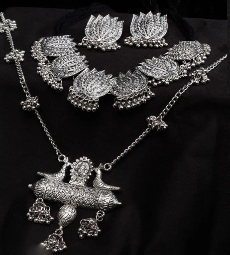 Oxidised silver alloy combo necklace with earrings