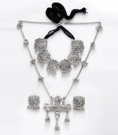 Oxidised silver alloy combo necklace with earrings