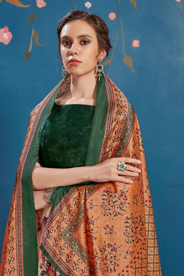 Peach art silk digital printed lehenga choli