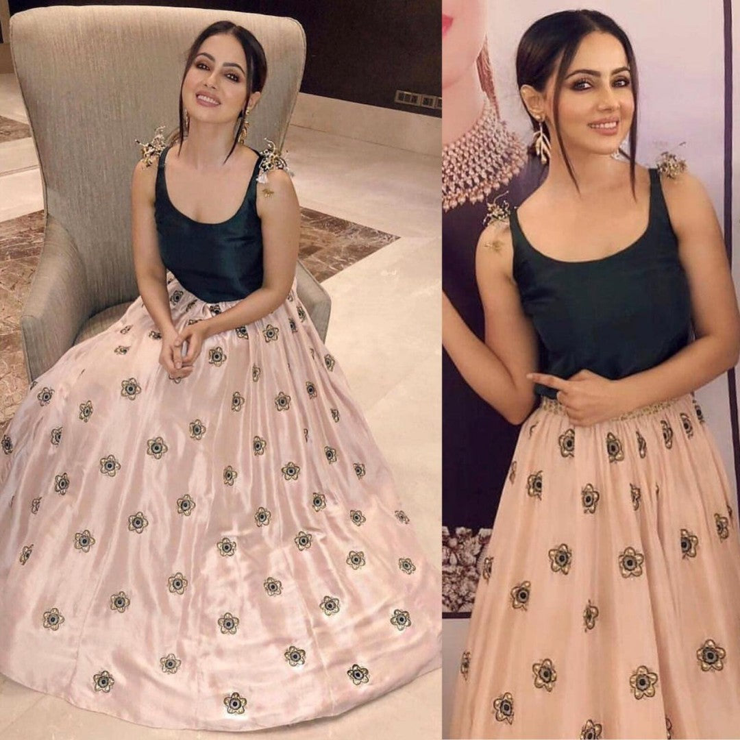 peach banglori satin zari embroidered partywear lehenga