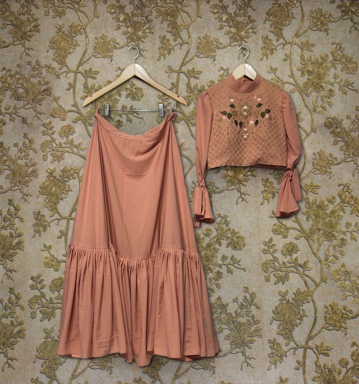 Peach crepe beautiful crop top lehenga