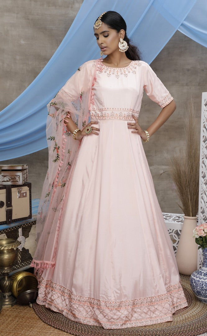 Peach diamond georgette embroidered anakali gown