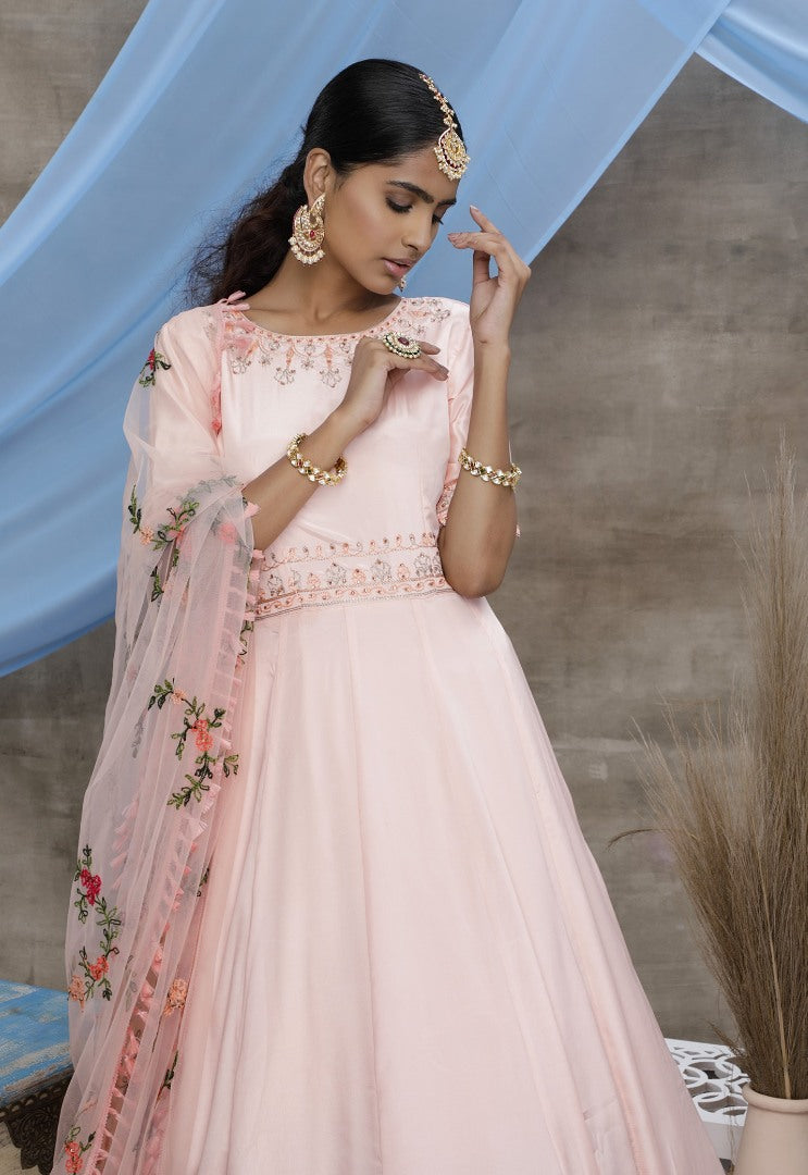 Peach diamond georgette embroidered anakali gown