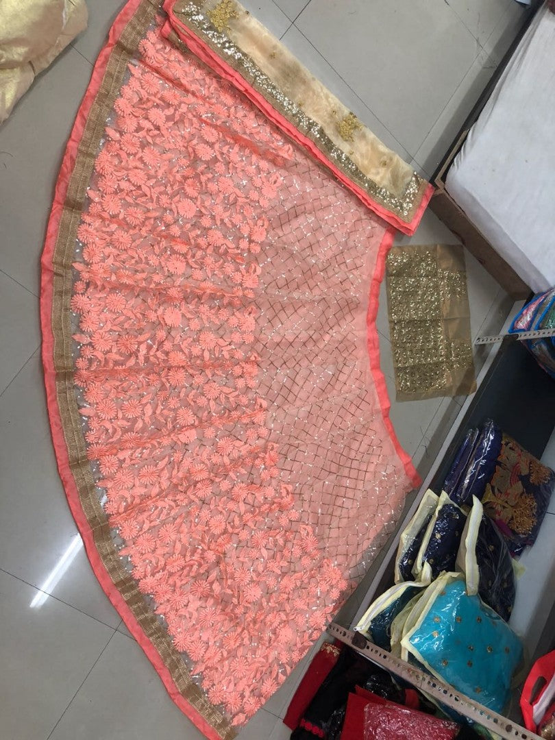 Peach fancy roto sequence work wedding lehenga