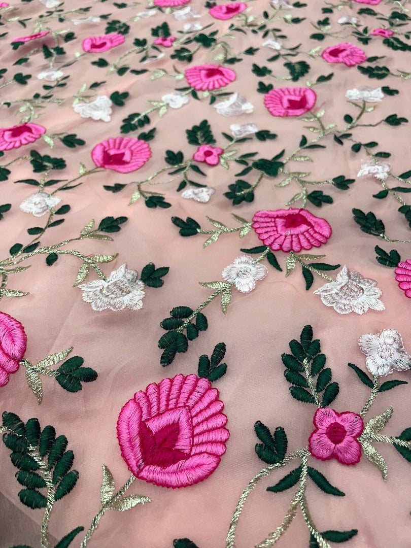 Peach georgette flower thread embroidered heavy lehenga choli