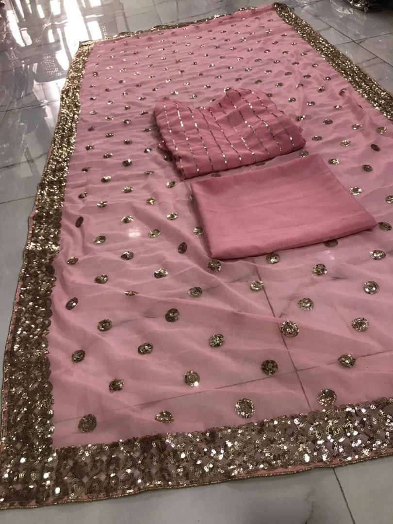 Peach georgette sequence work salwar suit