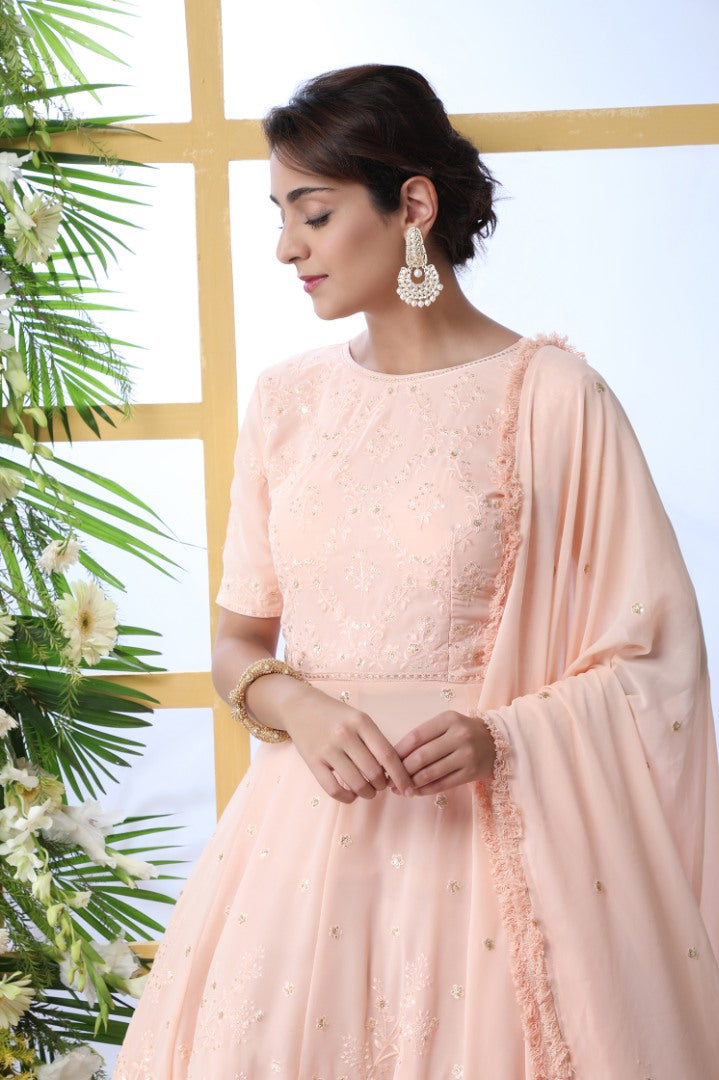 Peach georgette sharara salwar suit