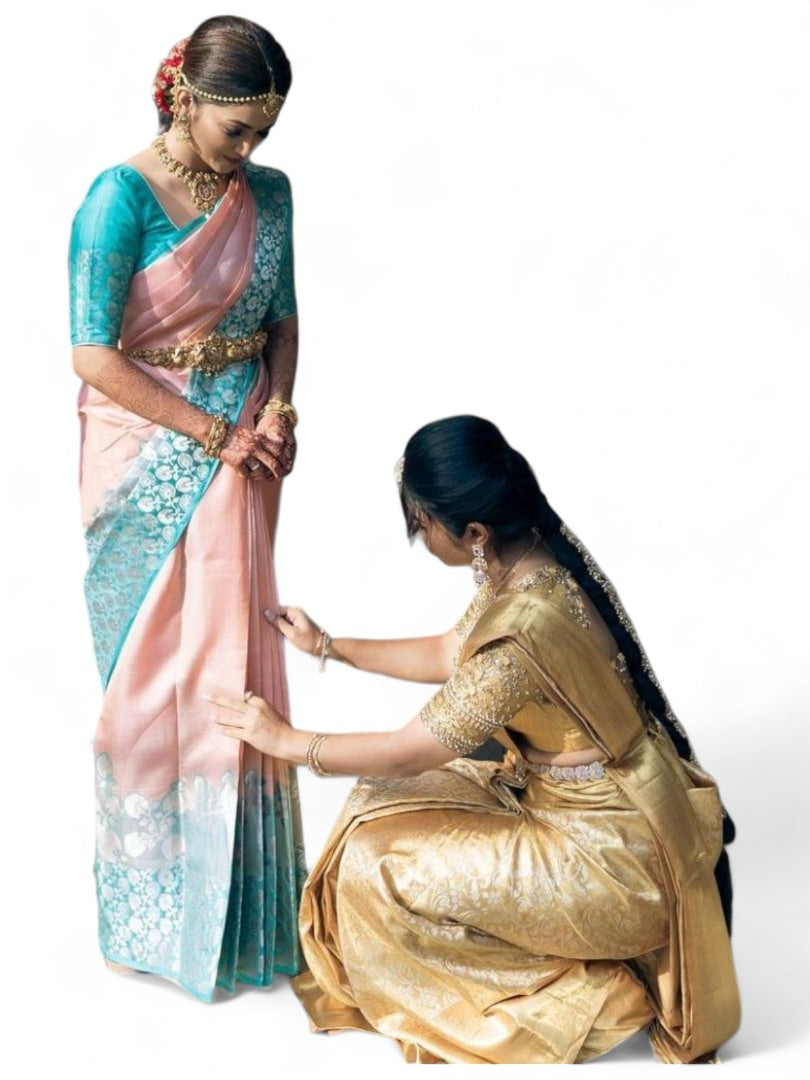 Peach lichi silk wedding saree