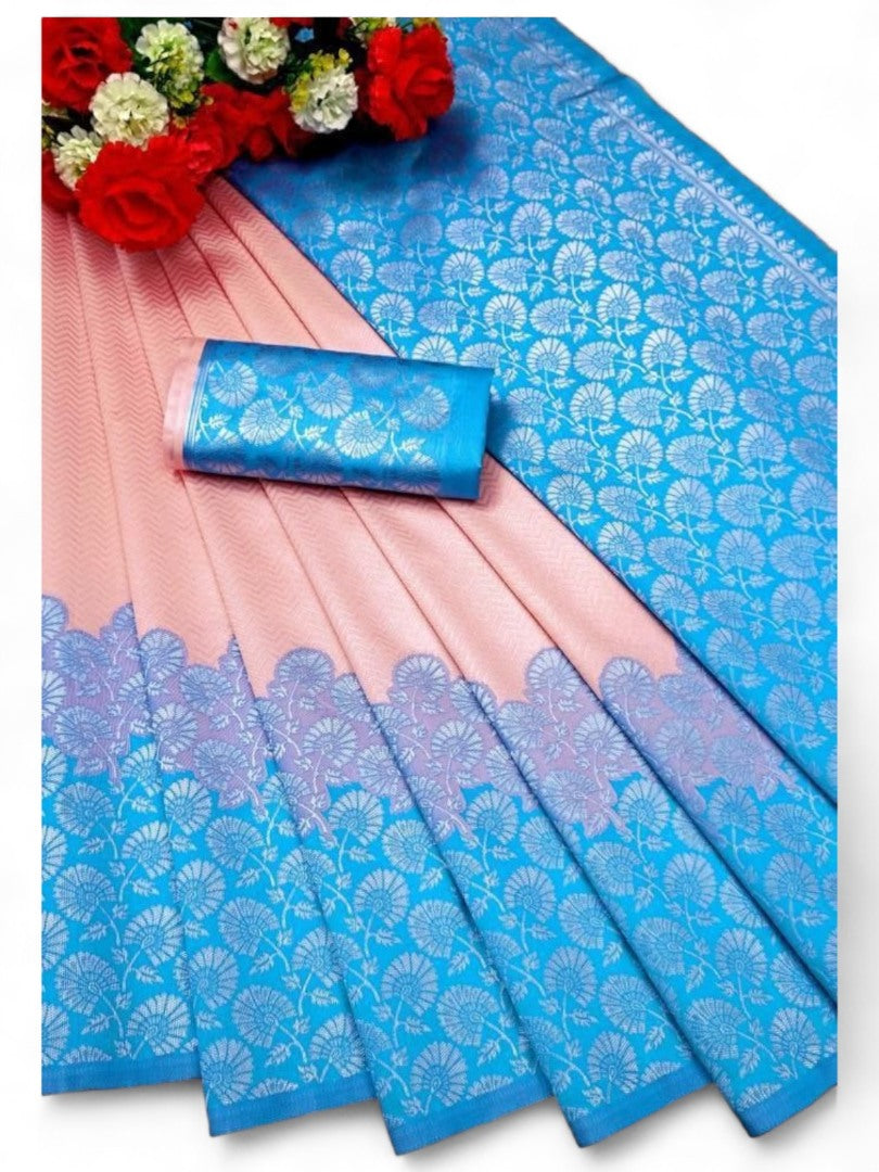Peach lichi silk wedding saree