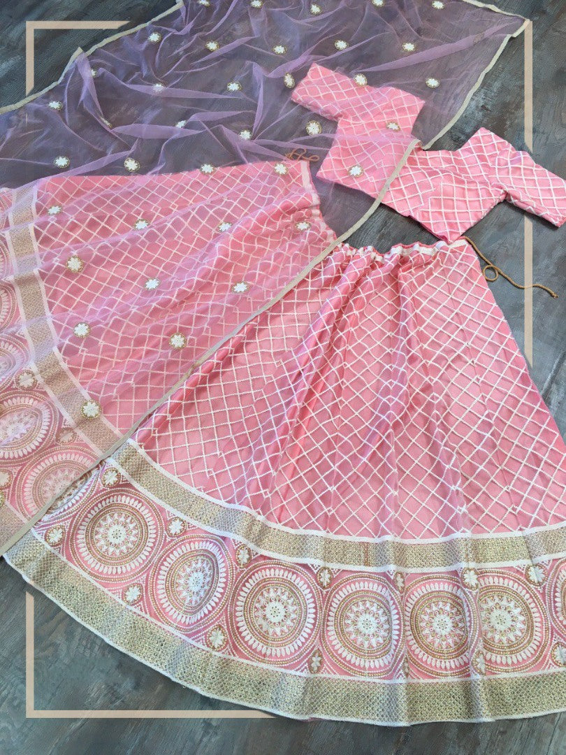 Peach net heavy lucknowi work wedding lehenga choli