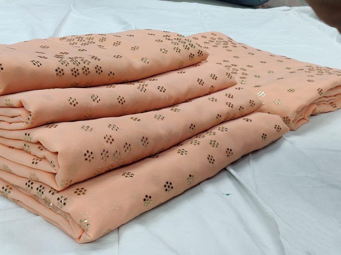 Peach pure georgette mukesh work designer saree