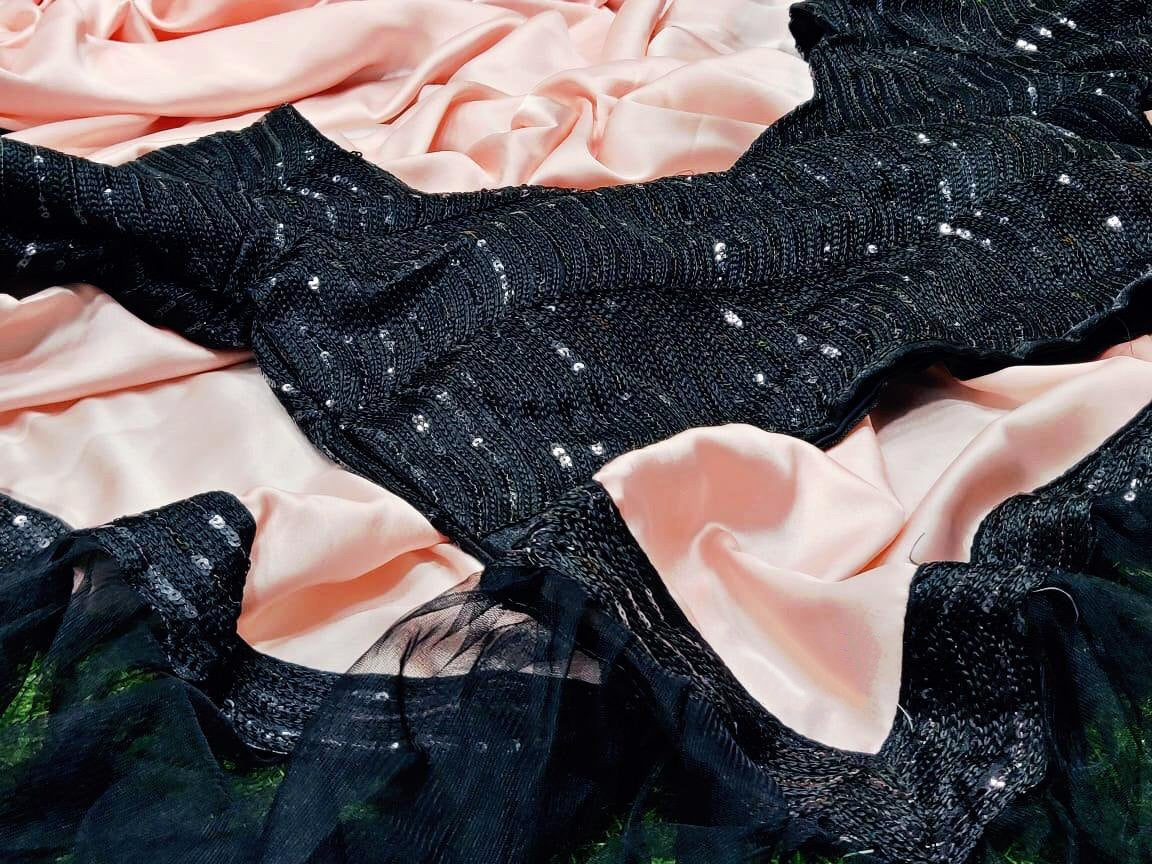 Peach silky silk saree with sequence work saree