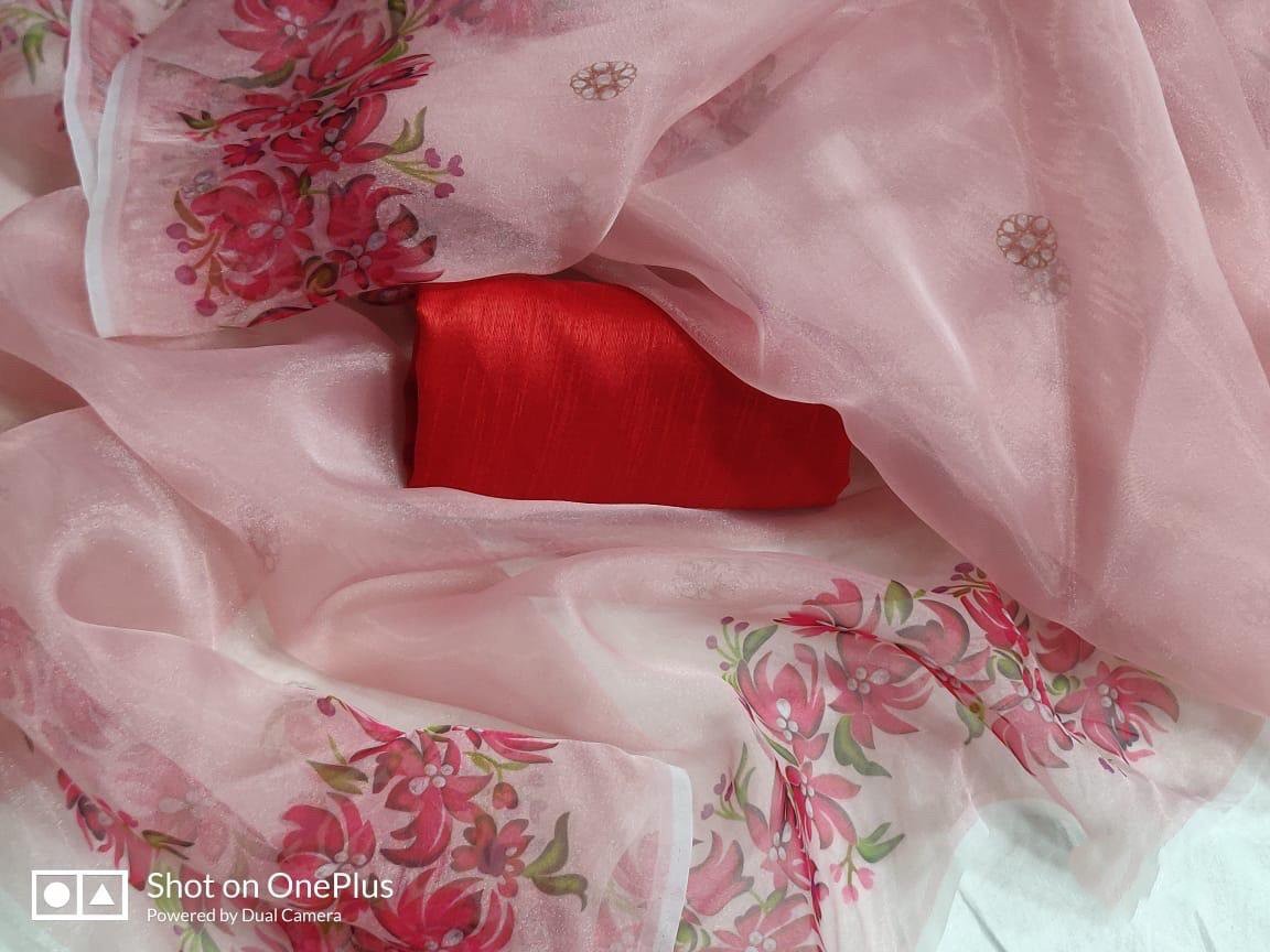 peach soft heavy organza digital printed beautiful saree