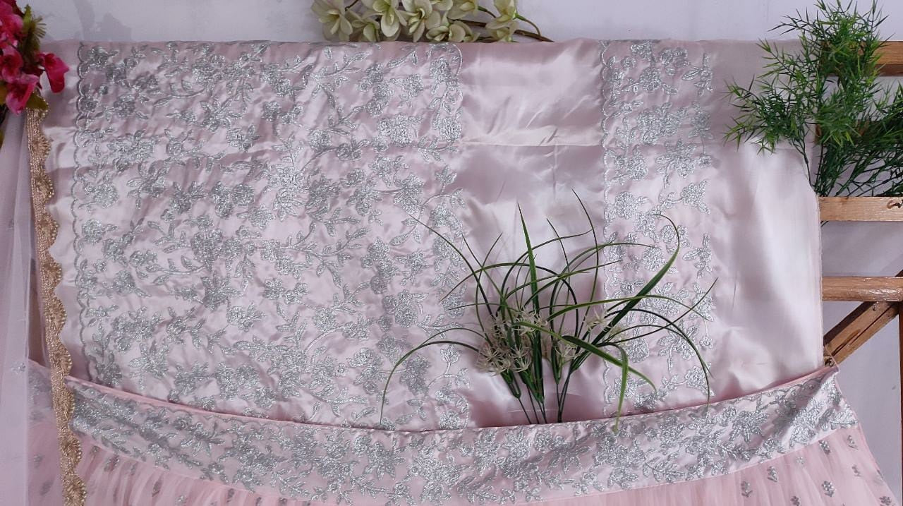 Peach soft net sequence work wedding lehenga choli