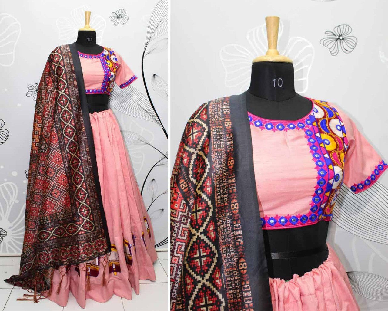 peach thai silk dori embroidered festival wear lehenga