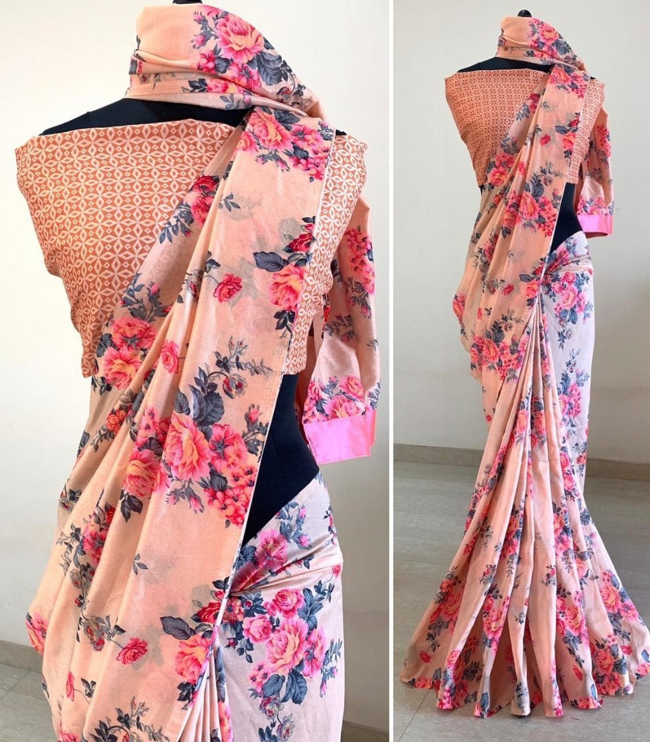Peach vichitra cotton party wear saree