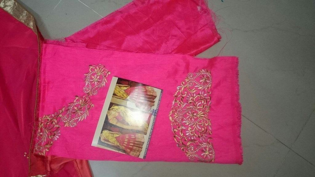 pink and yellow beautiful embroidered lehenga