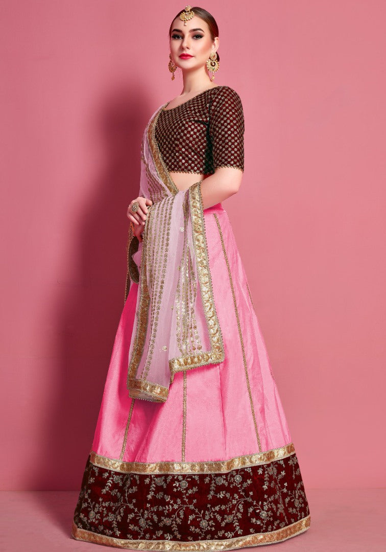 Pink art silk embroidered work Party wear lehenga choli