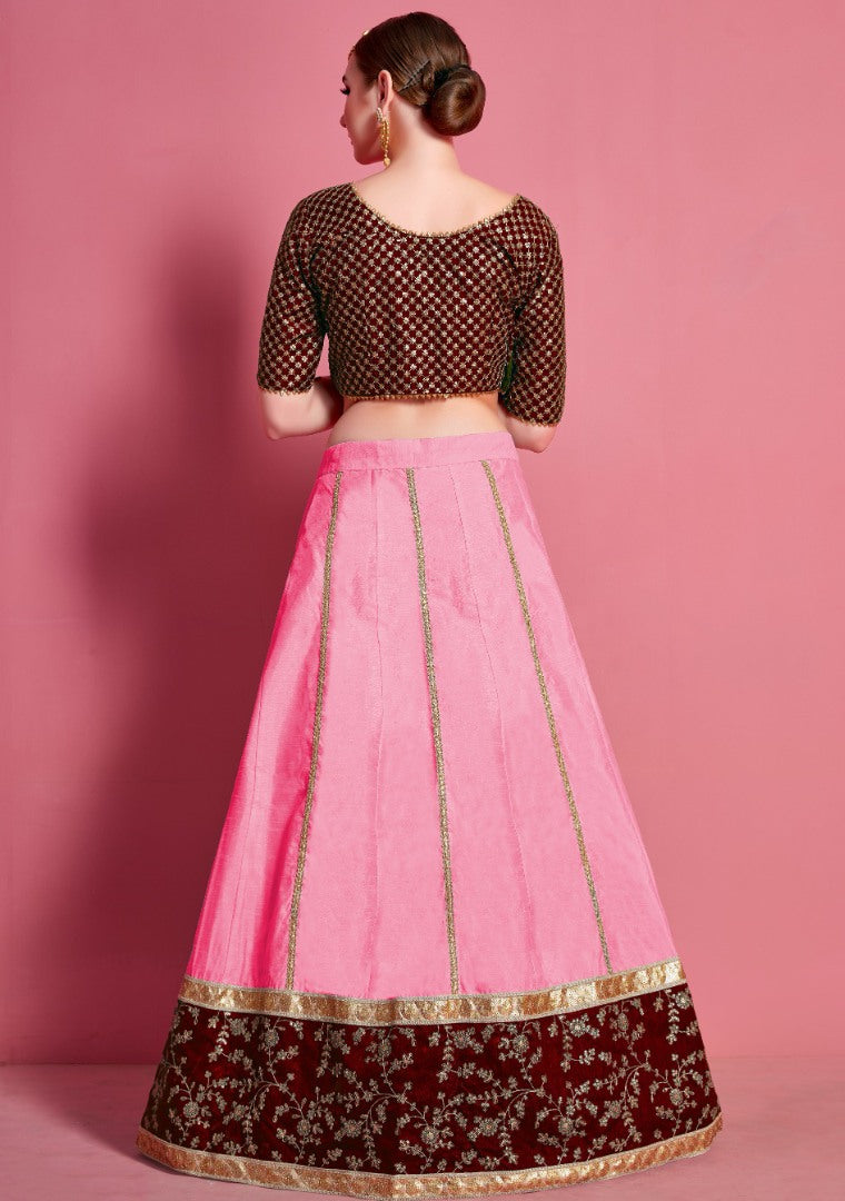 Pink art silk embroidered work Party wear lehenga choli