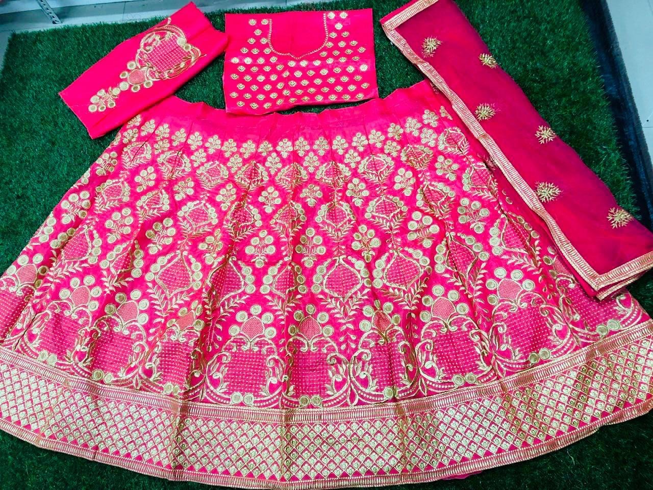 Pink banglory satin heavy designer embroidered wedding lehenga choli