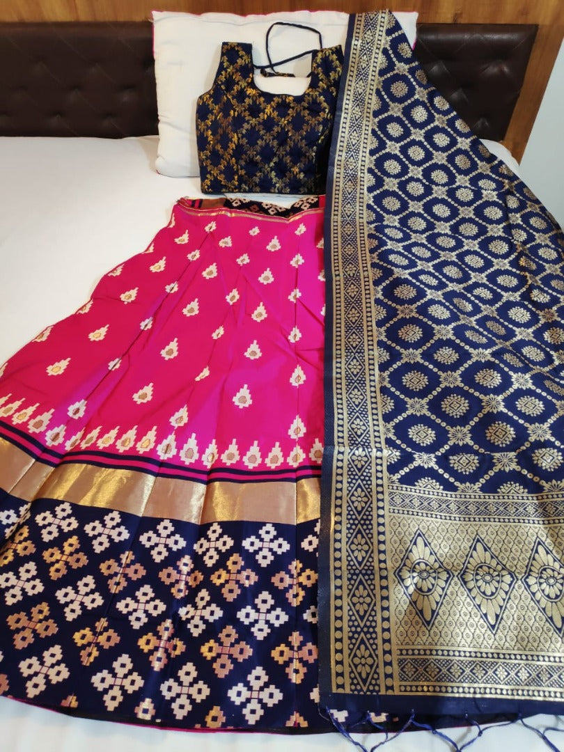 Pink brocade silk lehenga with banarasi dupatta