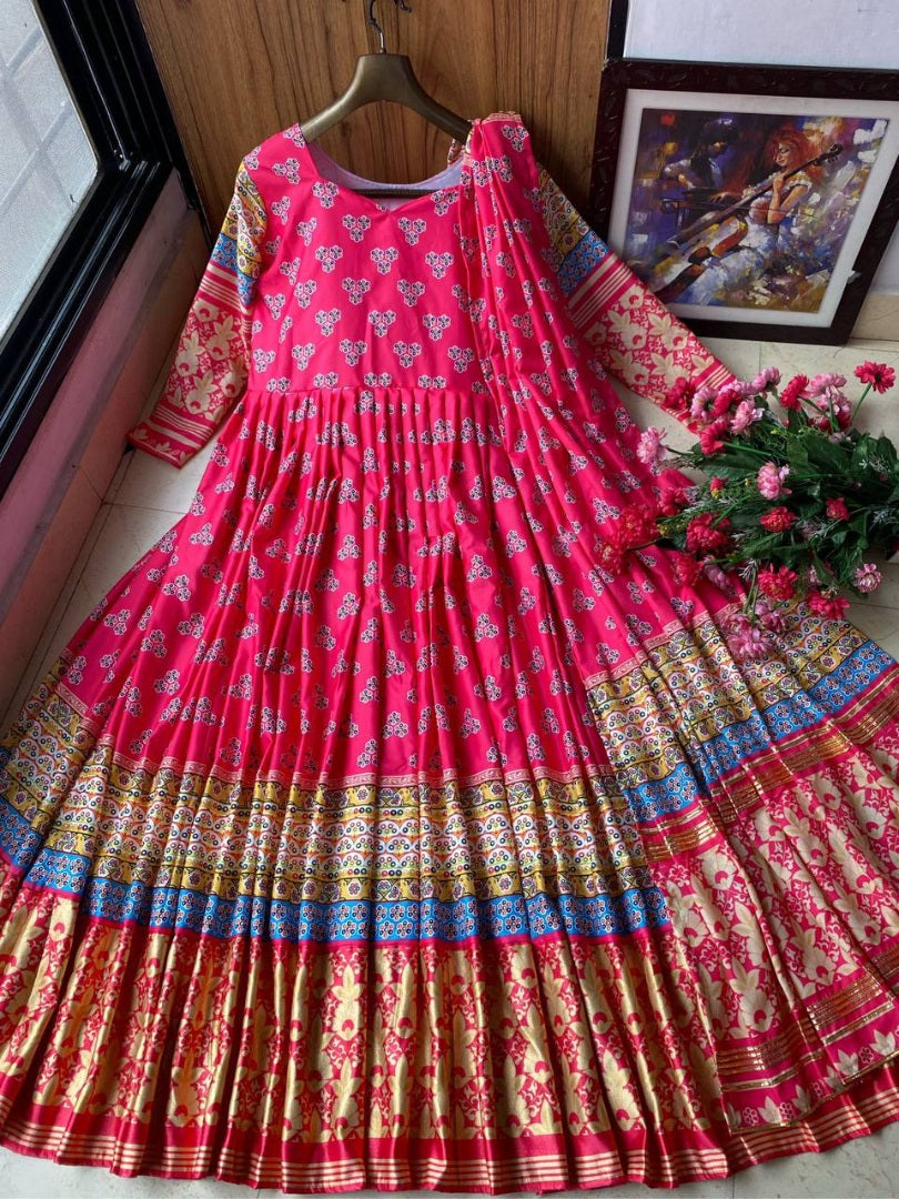 Pink butter silk digital printed gown