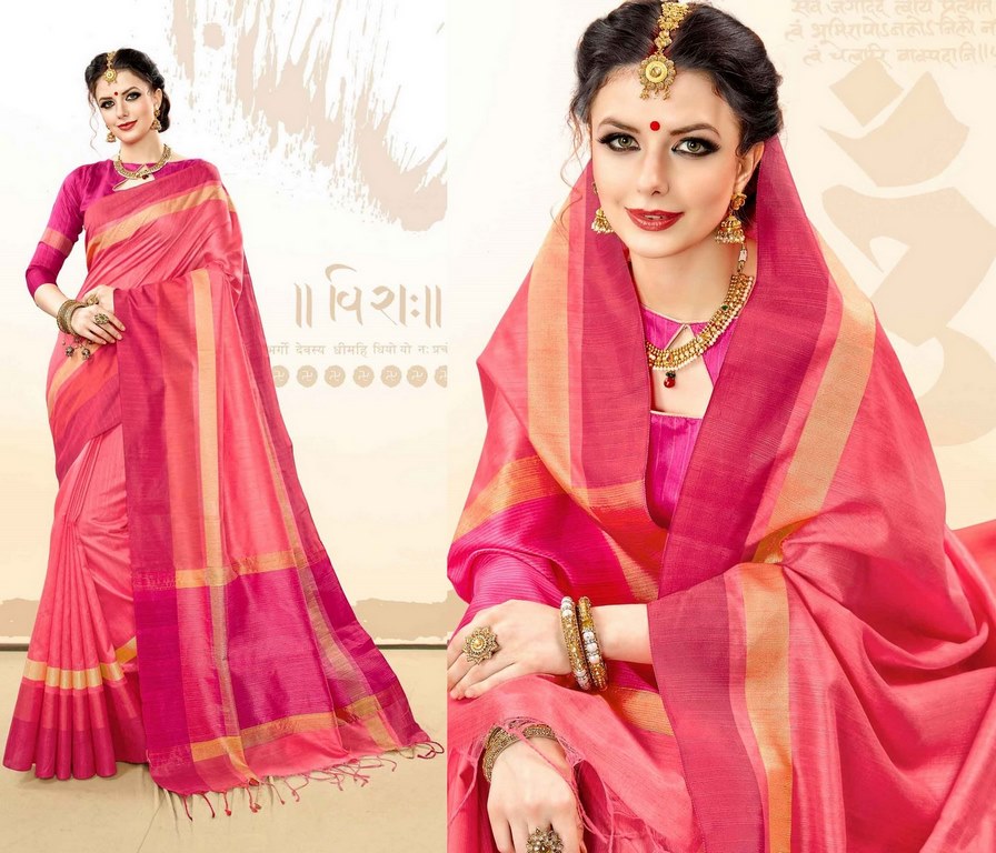Pink Colored Khadi Cotton Silk Weaving Work Saree