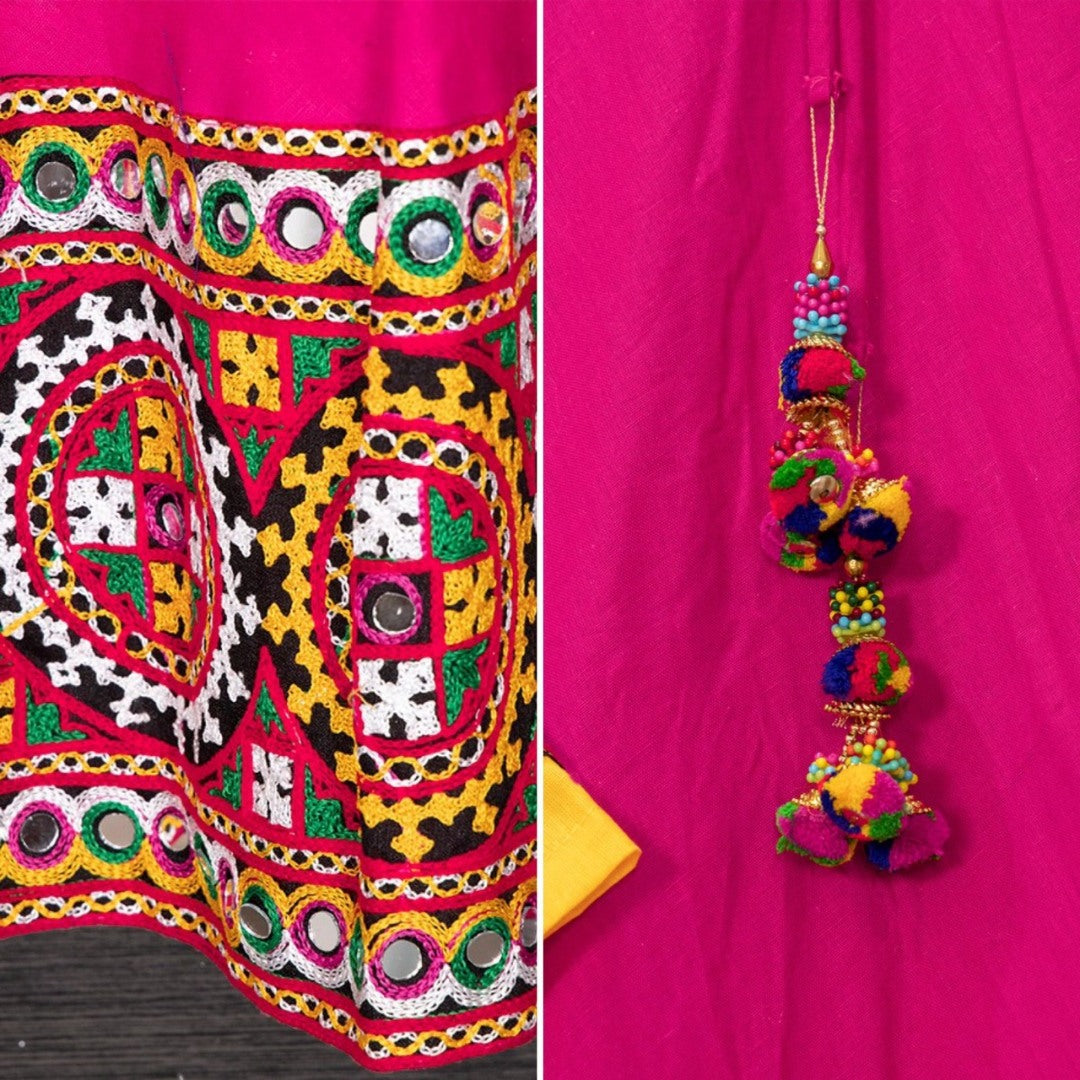 Pink cotton embroidery and aari work navratri special lehenga choli