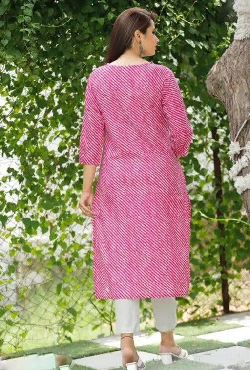 Pink cotton lehariya printed straight kurti