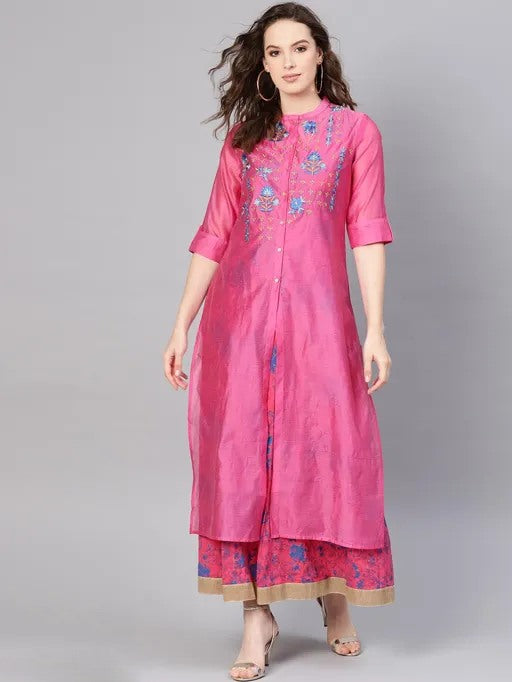 Pink crepe print and embroidered two piece kurti