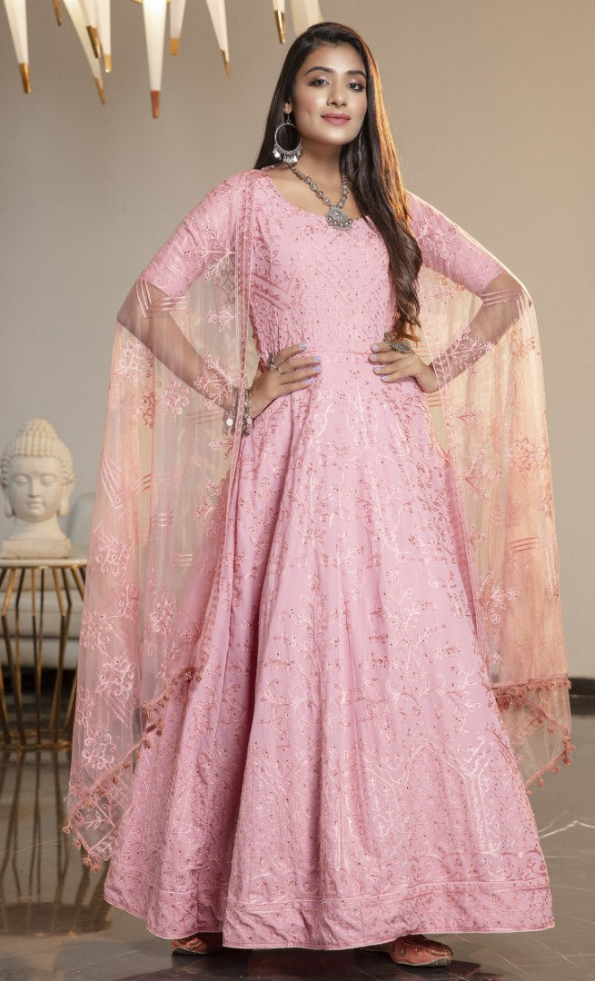Pink diamond georgette embroidered anarkali gown