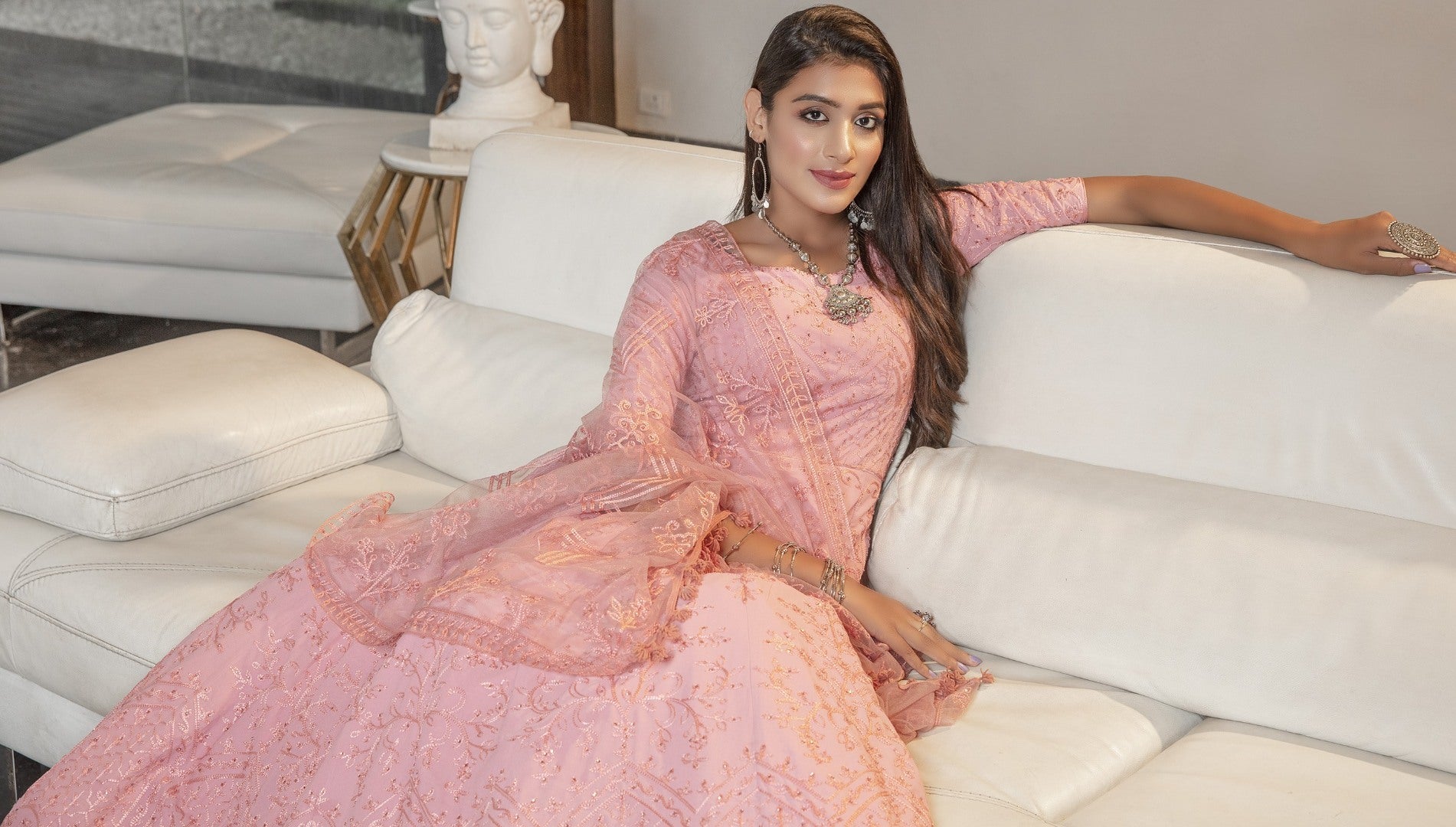 Pink diamond georgette embroidered anarkali gown