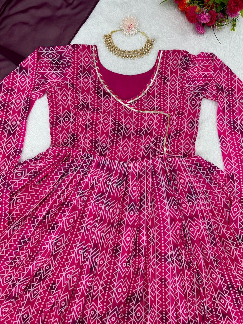 Pink georgette digital printed anarkali suit