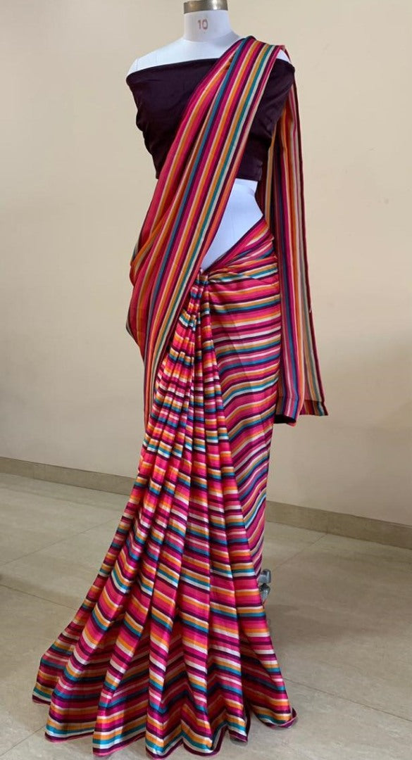 Pink georgette digital printed work saree