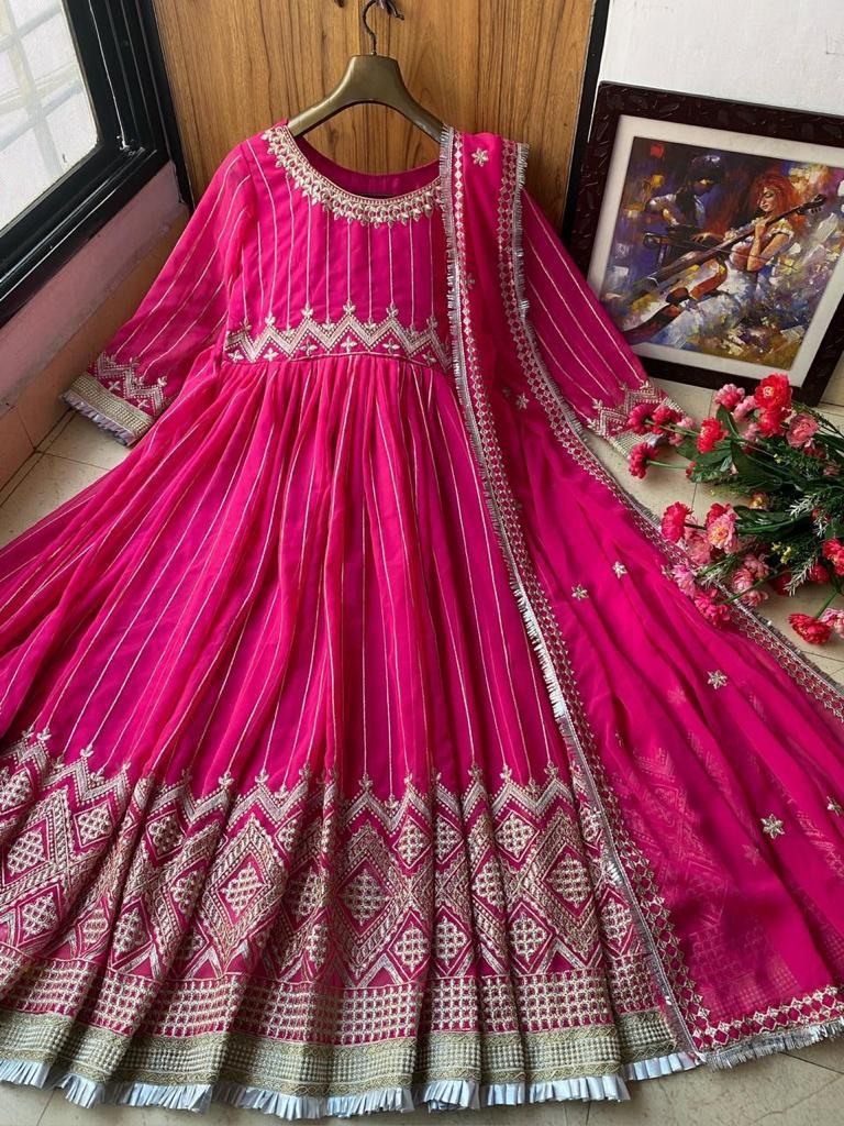 Pink georgette embroidered anarkali suit